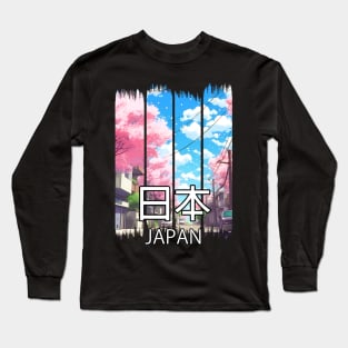 Cherry Blossom Tokyo Street Cityscape – Anime Shirt Long Sleeve T-Shirt